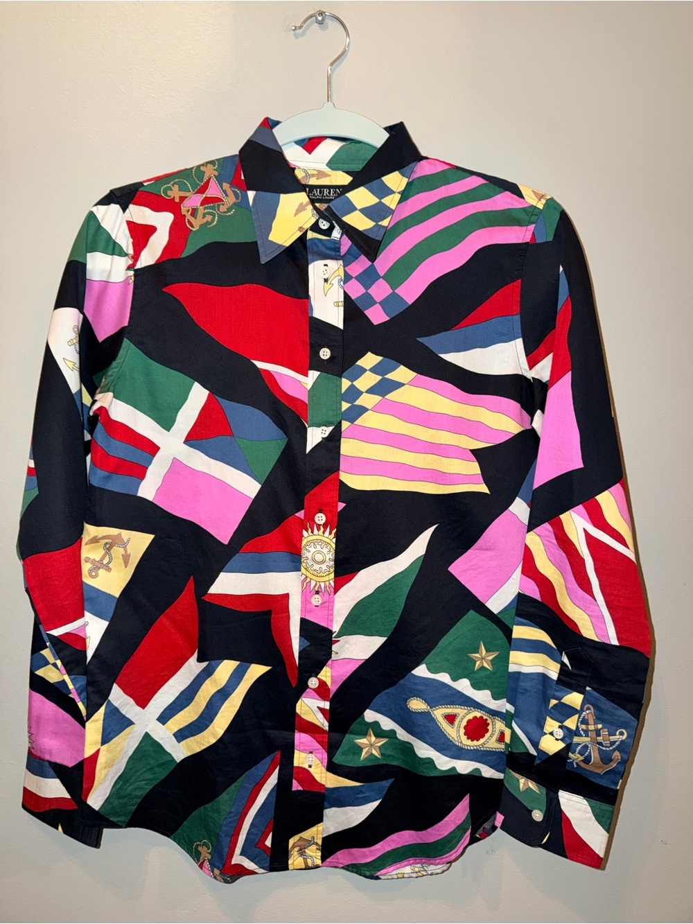 Lauren Ralph Lauren 100% cotton Multicolor Flag-Print Button-Down Shirt luxury